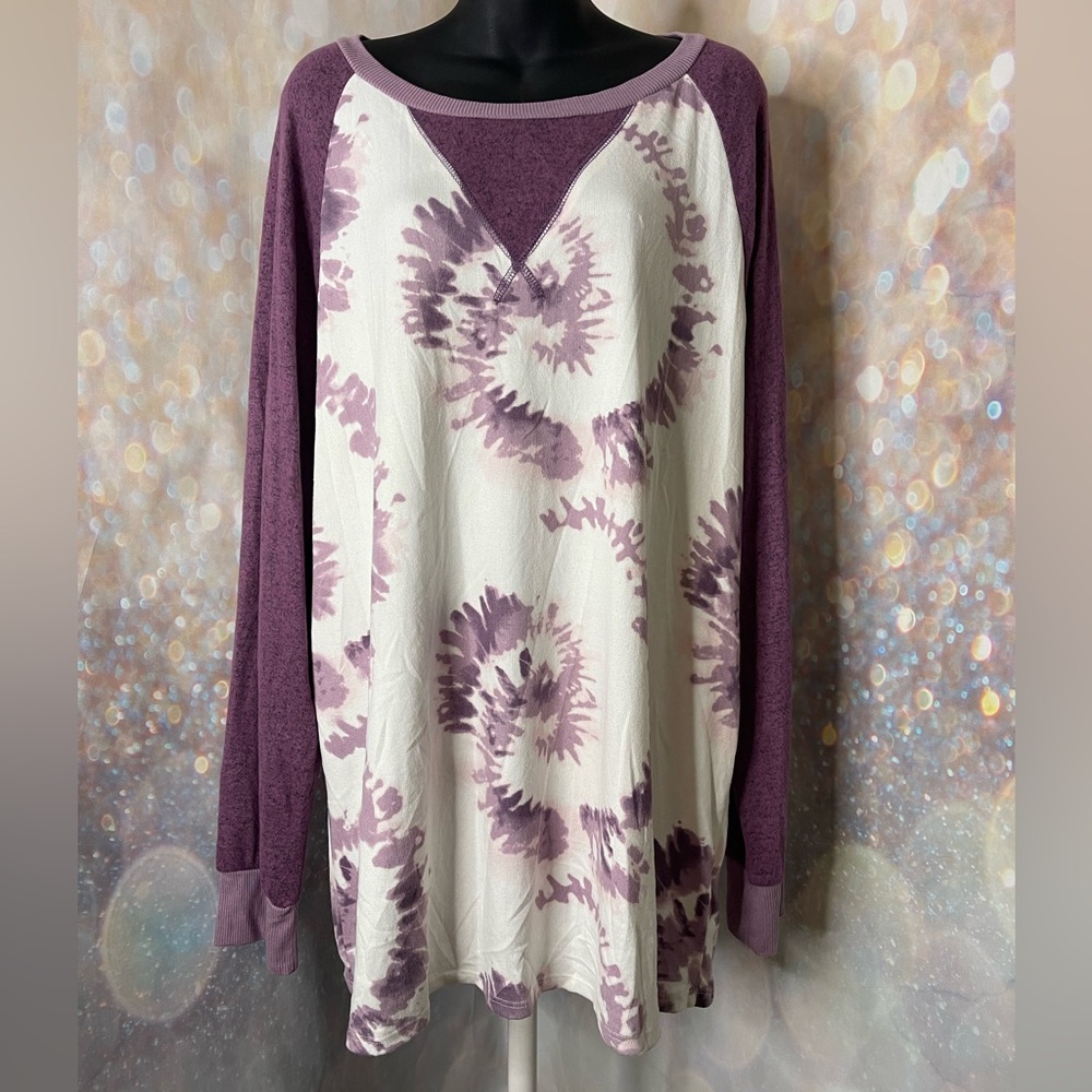 Honeyme Curvy Purple Swirl Print Knit Stretch Pullover Sweater Womans Size XXL